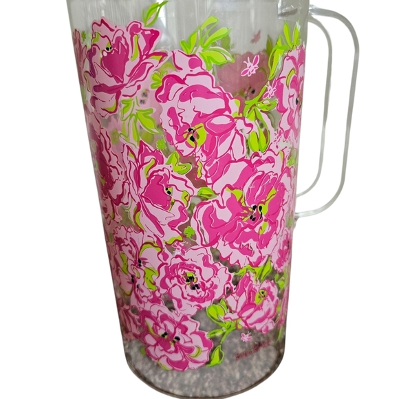 Lilly Pulitzer Floral Clear Acrylic Drink Pitcher 56 oz Pink Green Print - Picture 4 of 7